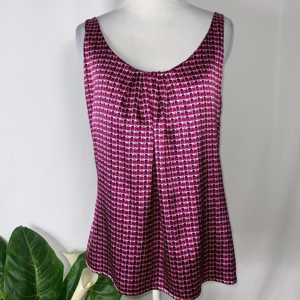 New York & Co Vibrant Purple Print Satin Adjustable Strap Tank Top S